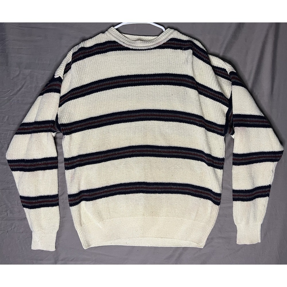 Vintage Woods and Gray Sweater Men's Size Large White Colored Stripes Pullover